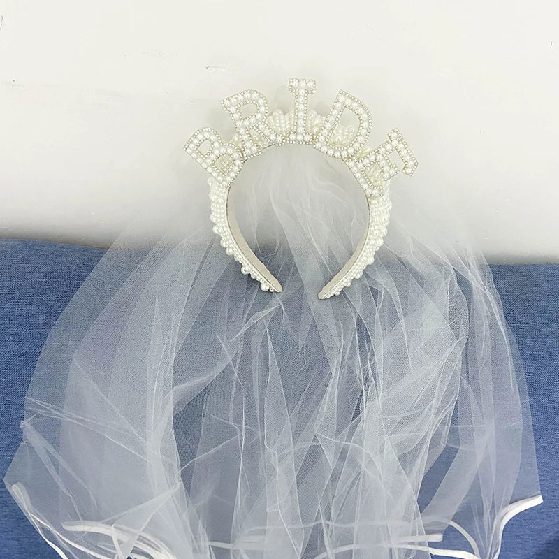 Bride-to-be pearl crown tiara w/veil