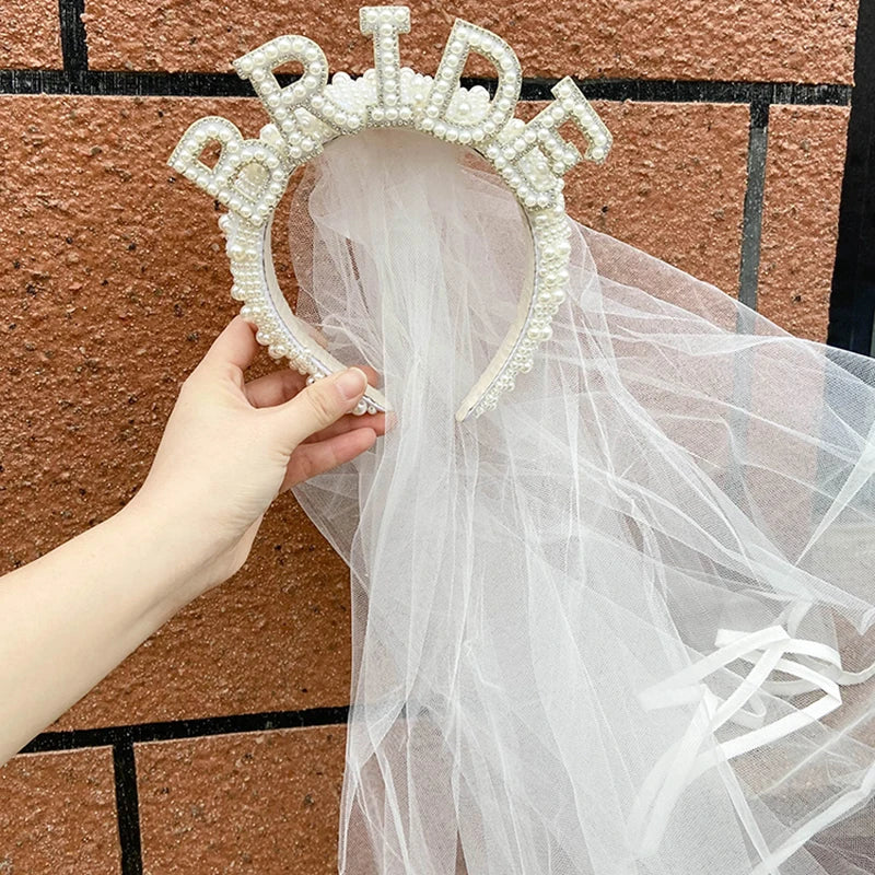 Bride-to-be pearl crown tiara w/veil